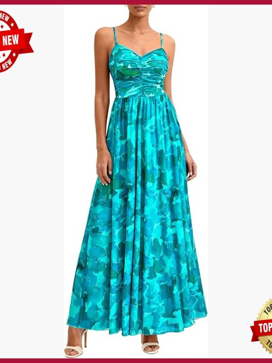 Dresses & Skirts - Summer Maxi Dress Spaghetti Strap V-Neck Mesh Boho Sundress